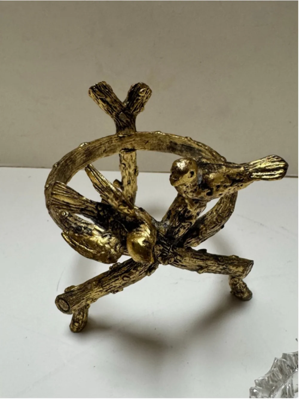 Lefton China White and Gold Bird Bath Vanity Hollywood Regency- 3 pc Set